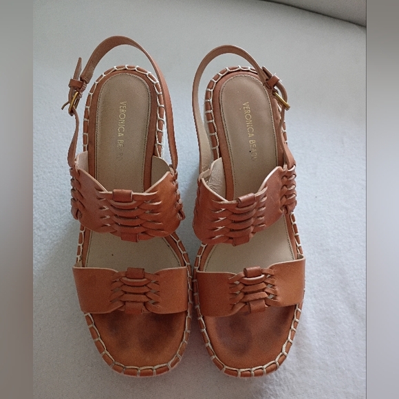 Veronica Beard Tan Braided Leather Espadrille Wedge Sandals - Picture 4 of 8